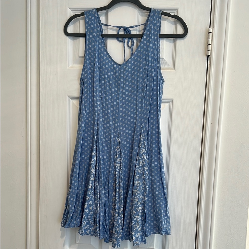 Blue Spring Dress with Floral Pattern